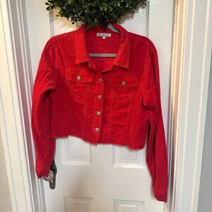 B. Chic Red Denim Cropped Light Women's Corduroy Cut Off Jacket-Size Large